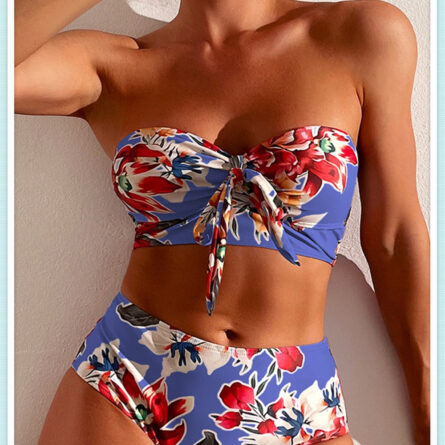 Amalfi Angel Bikini Floral Knot Front Bandeau High Waist Bikini - Image 16