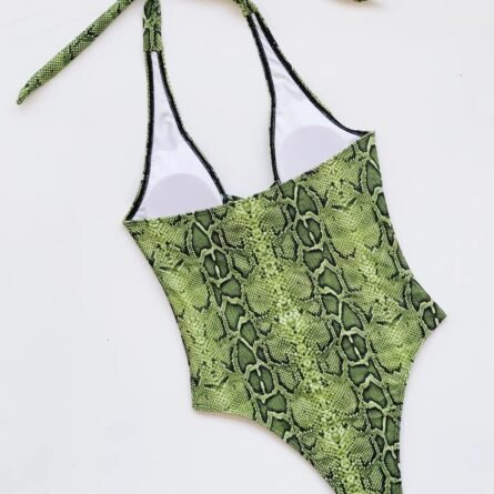 Snake Print Deep Plunge Cut Out Swimsuit - Image 28
