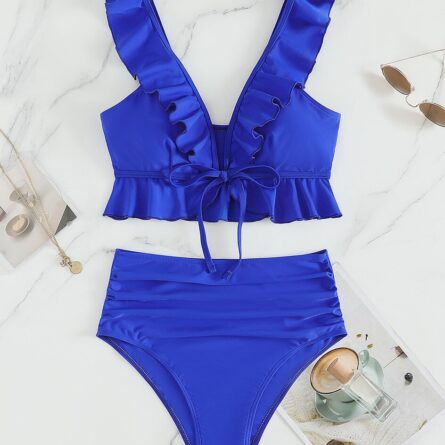 Cute Modest High Waist Ruffle Bikini – Bild 21