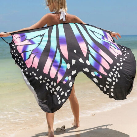 Butterfly Skull Owl Animal Print Beach Wrap Dress Beach Cover Up – Bild 9