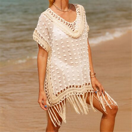 Sunset and Swim Fringe Tassel Crochet Beach Cover Up - Image 6
