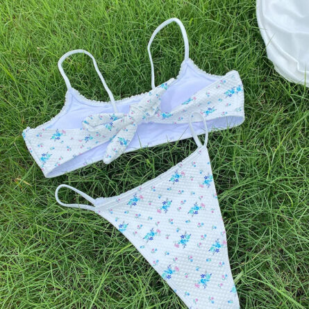 Sweet Summer Floral Bow Bikini Set with Skirt - Image 6
