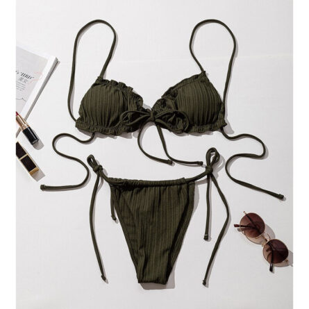 Brazilian Ruffle Ruched Solid Bikini - Image 7