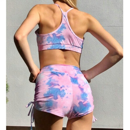 Pure Devotion High Waist Bikini Sexy Workout Outfit Swimwear Drawstring Trendy Workout Outfit - Image 3