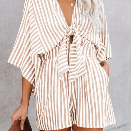 Hamptons Striped V-neck Romper - Image 11