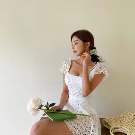 Divine White Short Sleeve Lace Swimsuit Set - Image 19