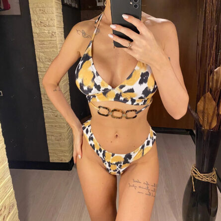 Golden Leopard Halter Bikini - Image 7