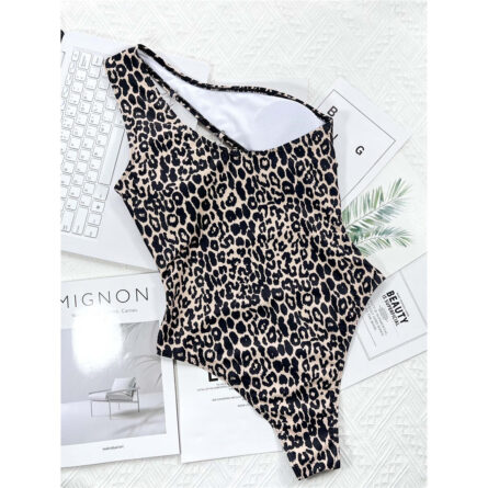 Leopard Dreams Sexy Asymmetric One Shoulder Brazilian One Piece Swimsuit – Bild 10