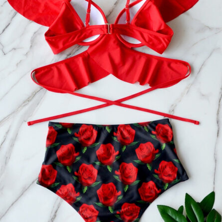 Floral Dreams Sexy White Ruffled High Waist Bikini - Image 22