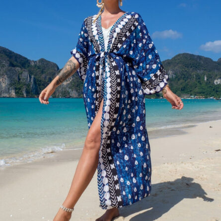 Italian Vacation V Neck Loose Maxi Dress Kimono Swimsuit Coverup - Image 6
