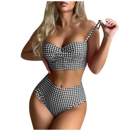 Confident Coastline Plaid High Waist Bikini - Image 13