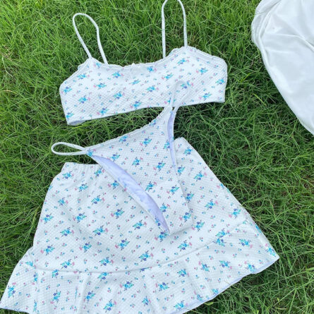 Sweet Summer Floral Bow Bikini Set with Skirt - Image 4