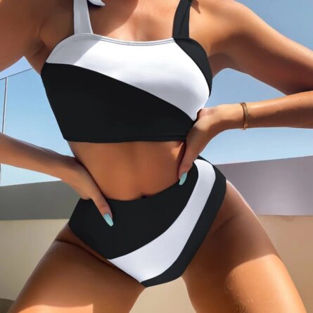 Sarah Pink Colorblock High Waist Bikini – Bild 8