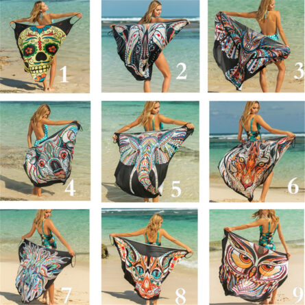Butterfly Skull Owl Animal Print Beach Wrap Dress Beach Cover Up – Bild 5