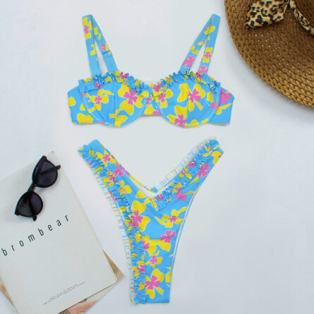 Cute Floral High Cut Push Up Brazilian Thong Bikini - Image 9