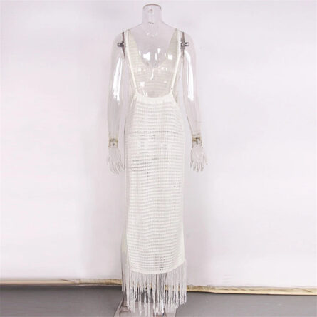 Gabriella Fringe Open Back Crochet Beach Cover Up Dress - Image 29