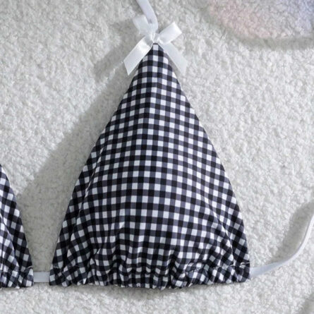 Sunset Charm Plaid Bikini With Bows - Image 21