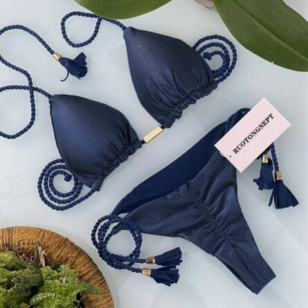 Isabella Tassel Side Tie Halter Bikini - Image 8
