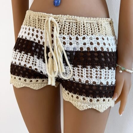 Sun-Kissed Waves Striped Crochet Shorts - Image 13