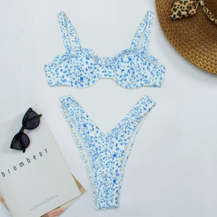 Cute Floral High Cut Push Up Brazilian Thong Bikini - Image 7