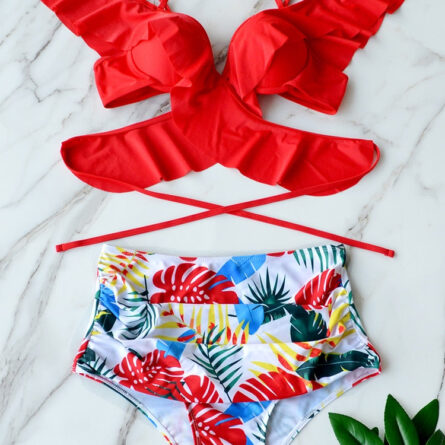 Floral Dreams Sexy White Ruffled High Waist Bikini - Image 15