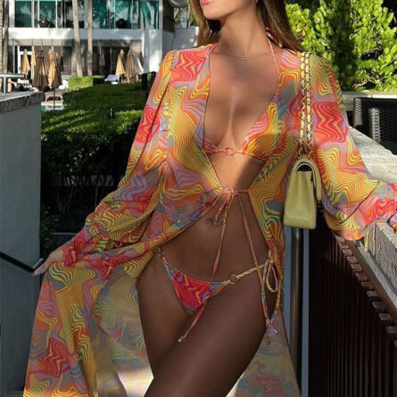 Palm Breeze Paradise 3-Piece Bikini Set with Beach Cover-Up - Image 7