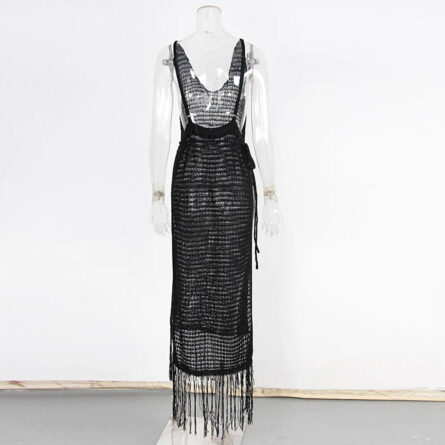 Gabriella Fringe Open Back Crochet Beach Cover Up Dress - Image 36