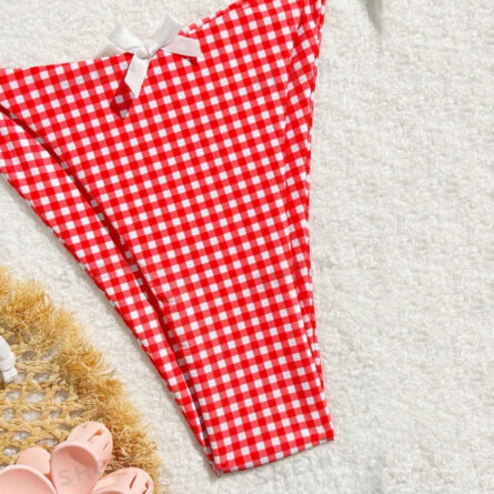 Sweet Sunset Plaid Bows Halter Bikini – Bild 5