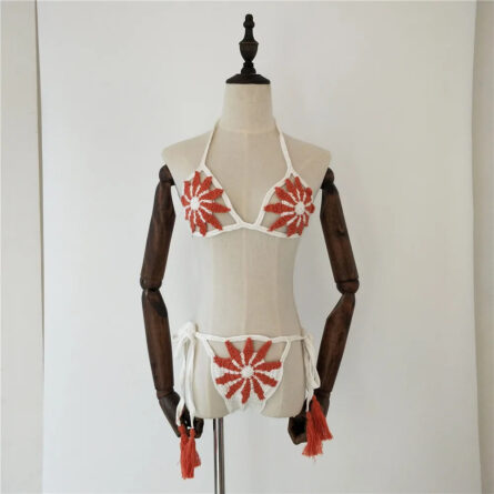 Tropical Flower Dream Crochet Cut Out Bikini - Image 14