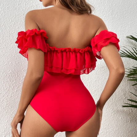 Red Romance Sexy One Piece Ruffle Swimsuit and Beach Cover Up Skirt - Image 6