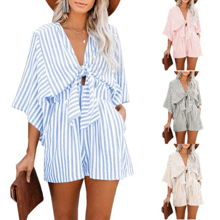 Hamptons Striped V-neck Romper - Image 21