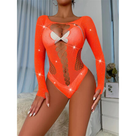Sexy Shiny Rhinestone Hollow Out Bodysuit - Image 7