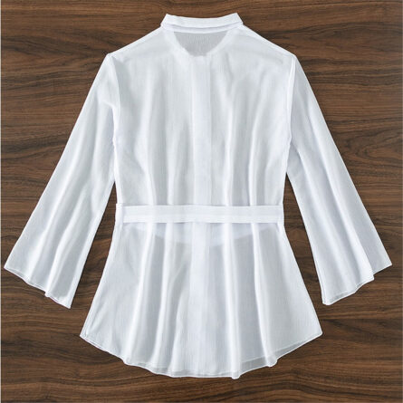 White Long Sleeve Shirt With Belt Bikini Cover Up - Image 8