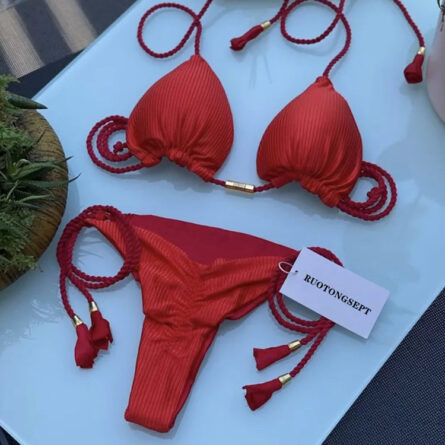 Isabella Tassel Side Tie Halter Bikini - Image 70