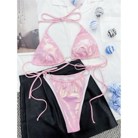 Pink Love Shiny Love Heart Triangle Bikini - Image 9
