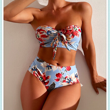 Amalfi Angel Bikini Floral Knot Front Bandeau High Waist Bikini - Image 11