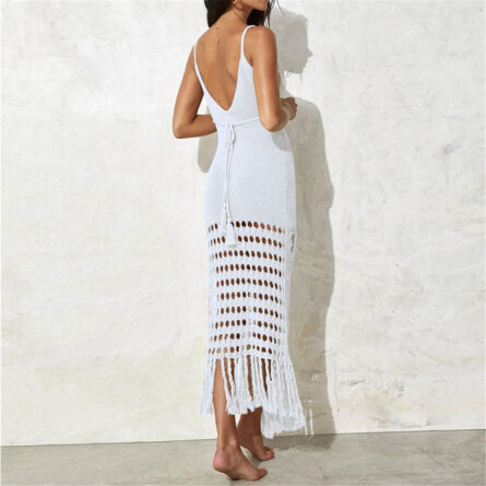 Sunset and Swim Sexy Fringe Tassel Crochet Beach Cover Up Dress - Image 4