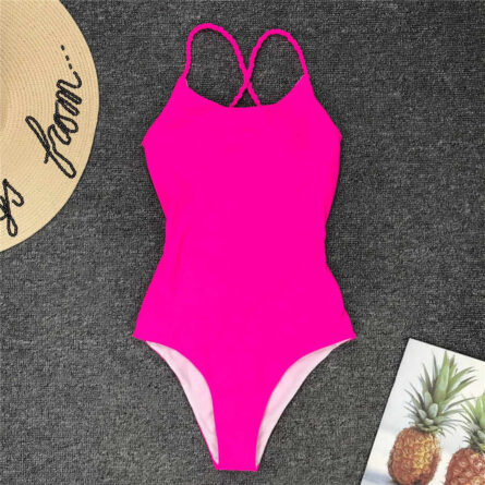 Pink Paradise Strap Cross Open Back One Piece Swimsuit – Bild 8