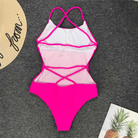Pink Paradise Strap Cross Open Back One Piece Swimsuit – Bild 9