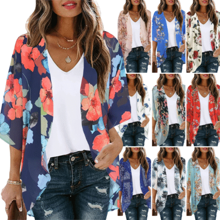 Sunset and Swim Flowy Kimono Cardigan Beach Cover Up - Image 4