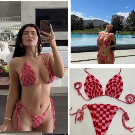 Sunset Goddess Multi Color Checkered Crochet Bikini – Bild 3
