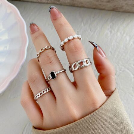 Boho Sensation Pink Butterfly Heart Wave Ring Set – Bild 34