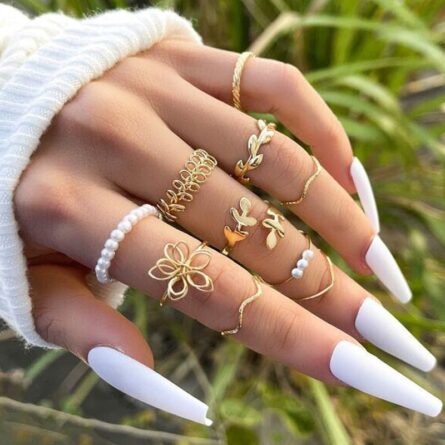 Boho Sensation Pink Butterfly Heart Wave Ring Set – Bild 20