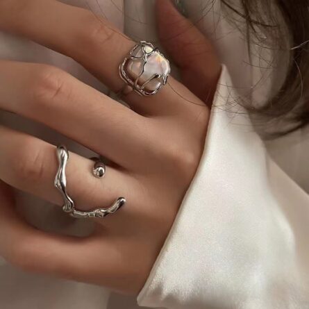 Boho Sensation Pink Butterfly Heart Wave Ring Set – Bild 36