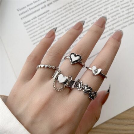 Boho Sensation Pink Butterfly Heart Wave Ring Set – Bild 11