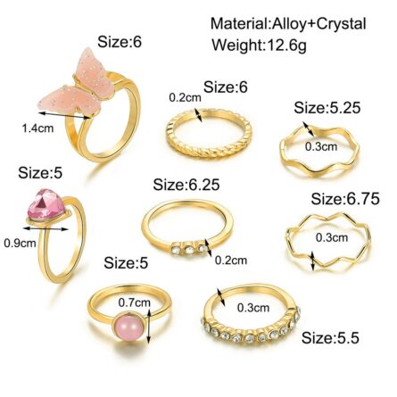 Boho Sensation Pink Butterfly Heart Wave Ring Set – Bild 28
