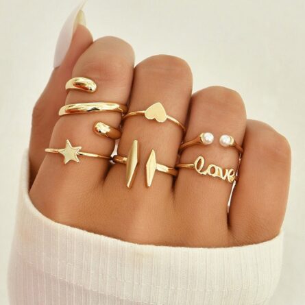 Boho Sensation Pink Butterfly Heart Wave Ring Set – Bild 37