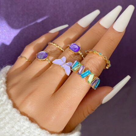 Boho Sensation Pink Butterfly Heart Wave Ring Set – Bild 18