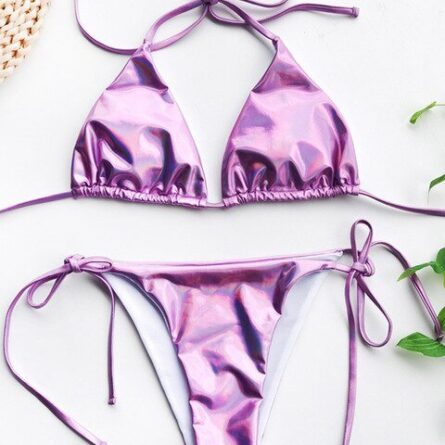 Champagne Deluxe Metallic Triangle Bikini Set – Bild 8