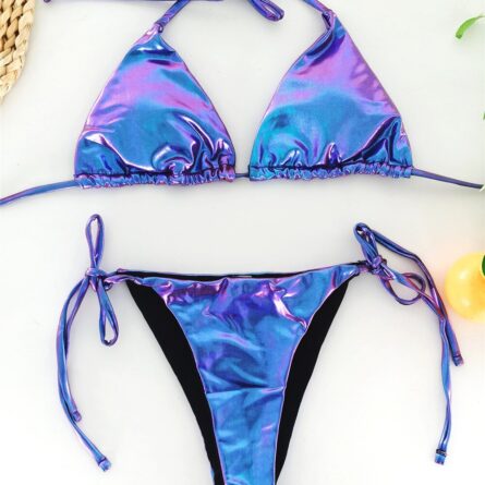 Champagne Deluxe Metallic Triangle Bikini Set – Bild 4